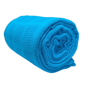 Sobrecama En Colcha Tela Galleta Algodón Cama Doble Azul