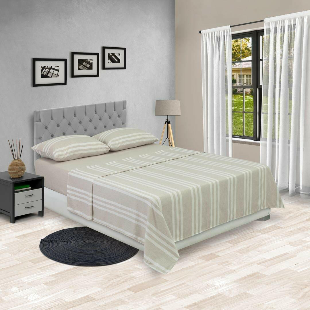 JUEGO DE SABANAS EQUILIBRIO CAMA DOBLE  BEIGE CLARO