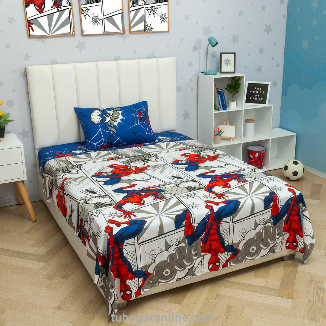 JUEGOS DE SÁBANAS CAMA SENCILLA MARVEL  SPIDERMAN COMICS 100mtr