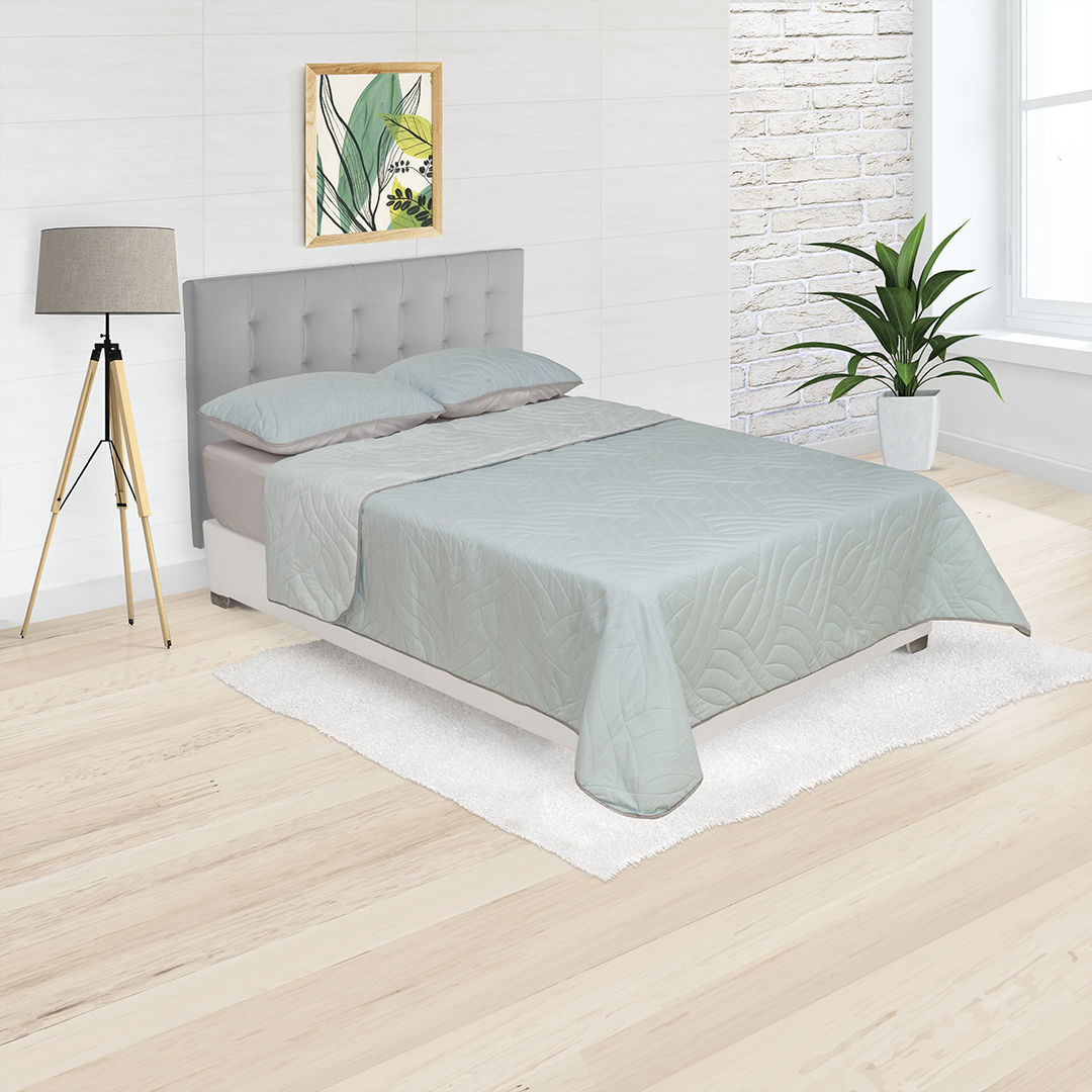 Cubrelecho Doble Faz Termosellado Básico Azul Y Blanco De Lujo