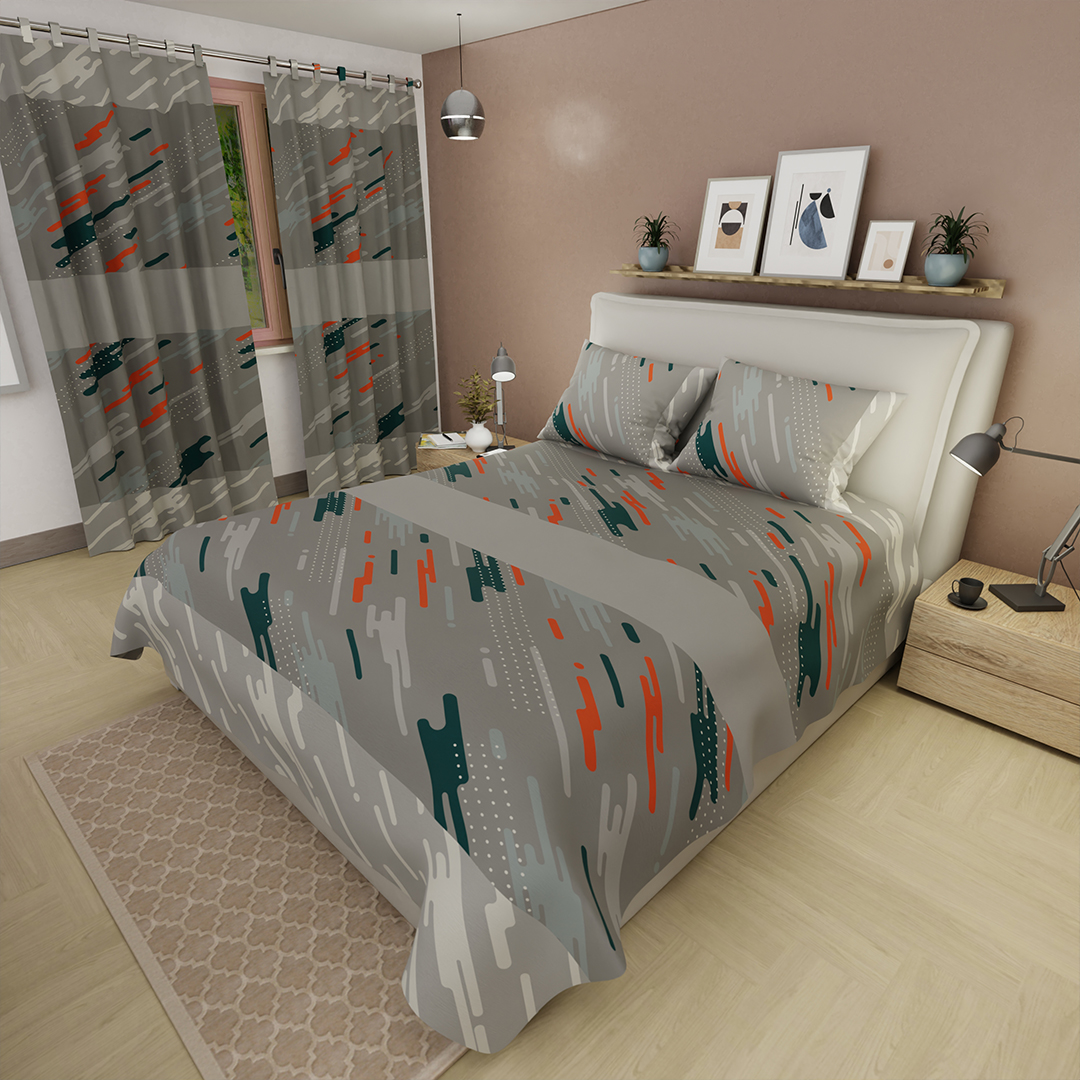 Juego de sábanas con cortinas Oasis Urbano Gris
