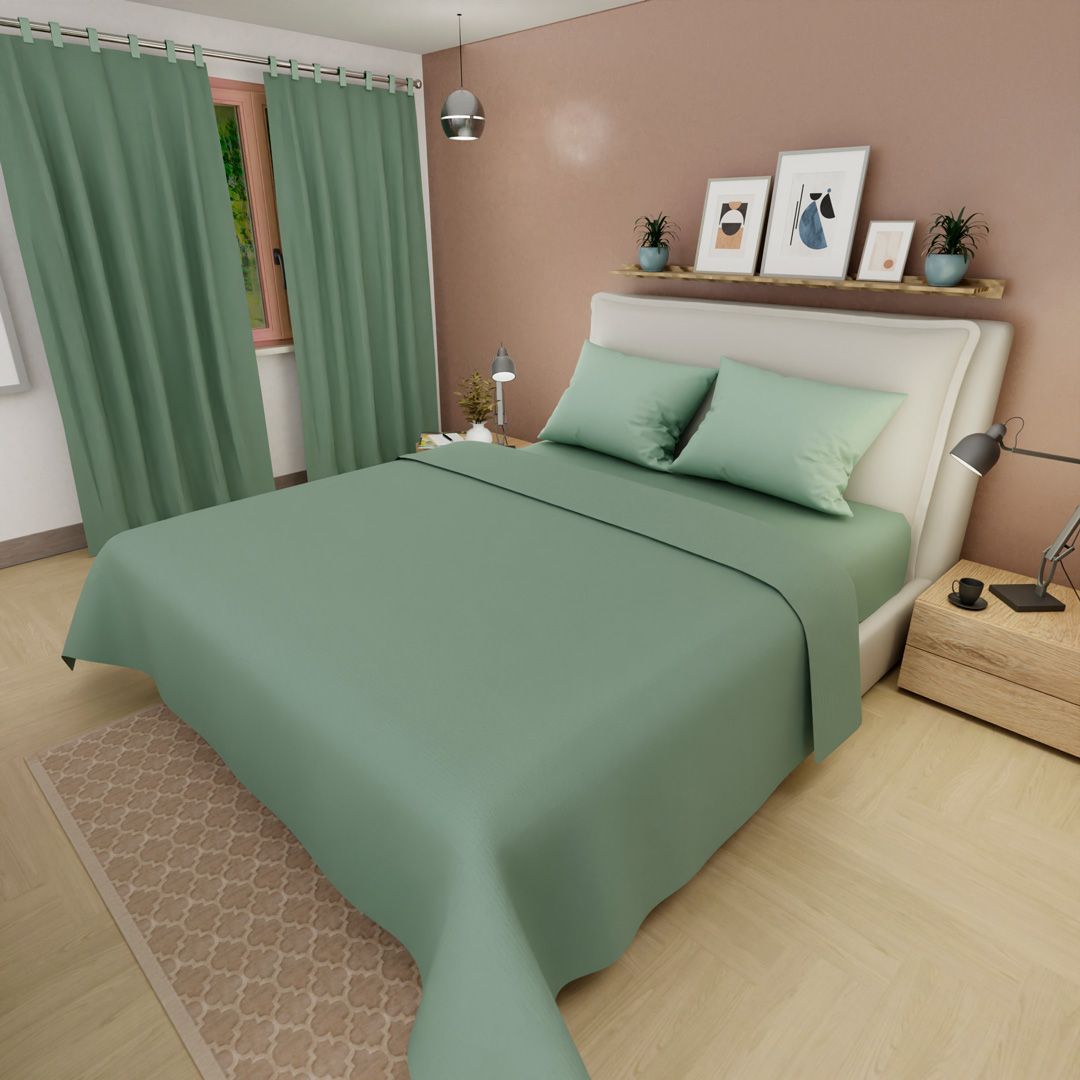 Juego De Sabanas Con Cortina Verde Pistacho Confortable