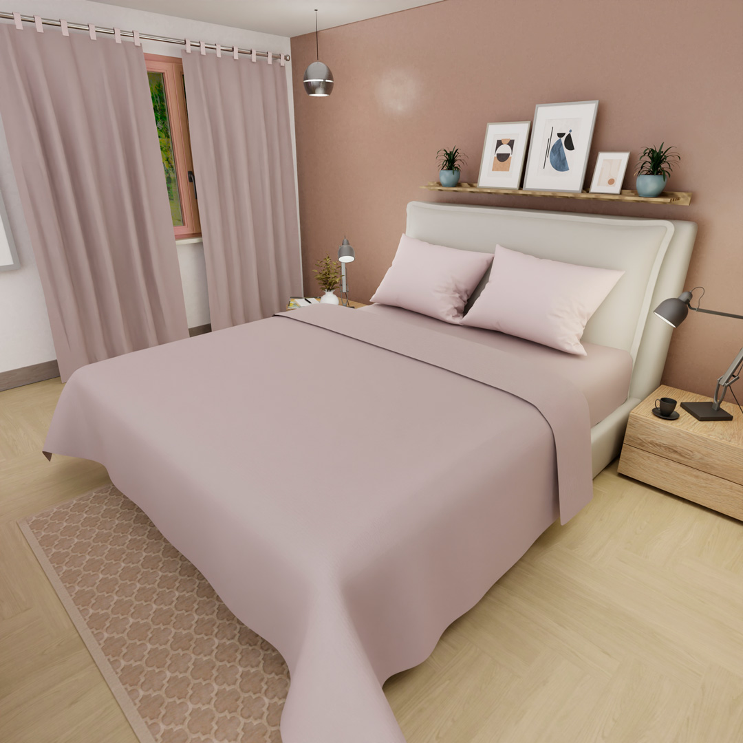 Juego De Sabanas Con Cortina Rosa Confortable