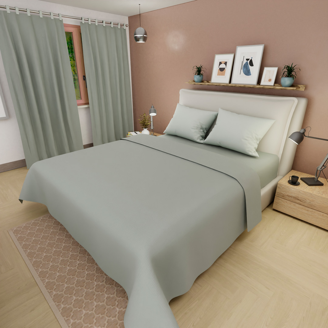 Juego De Sabanas Con Cortina Verde Grisáceo Confortable