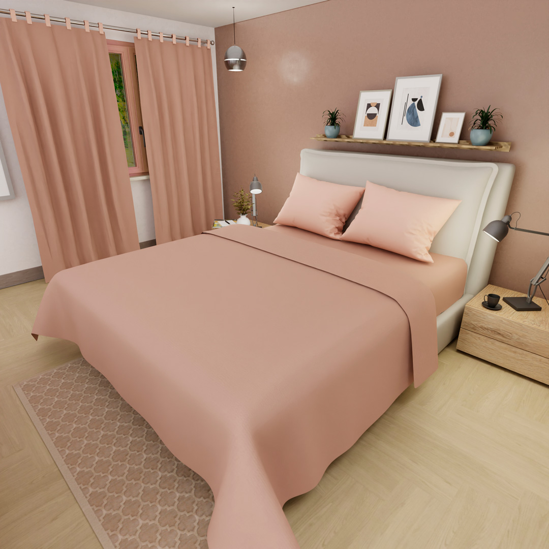 Juego De Sabanas Con Cortina Durazno  Confortable