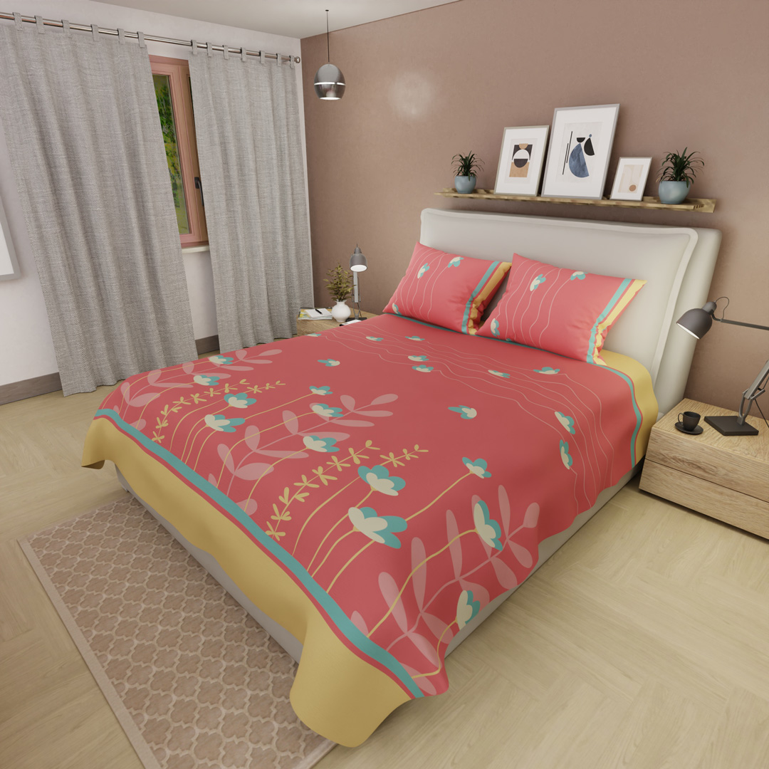 Juego De Sabanas 180 Hilos Tulipanes entre líneas Salmon