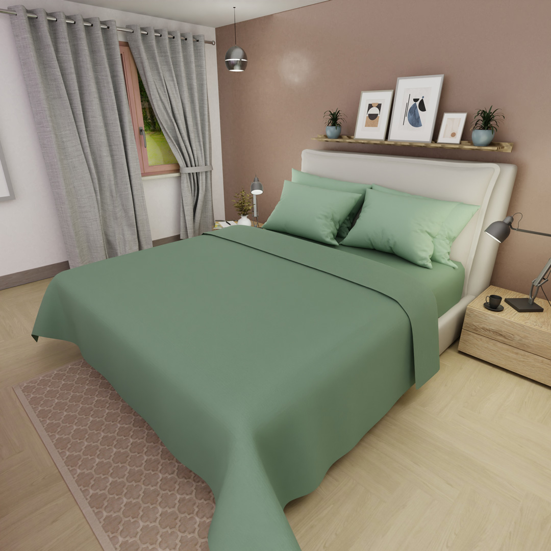Juego De Sabanas 4 Fundas Linea My House Verde Pistacho Suavizada