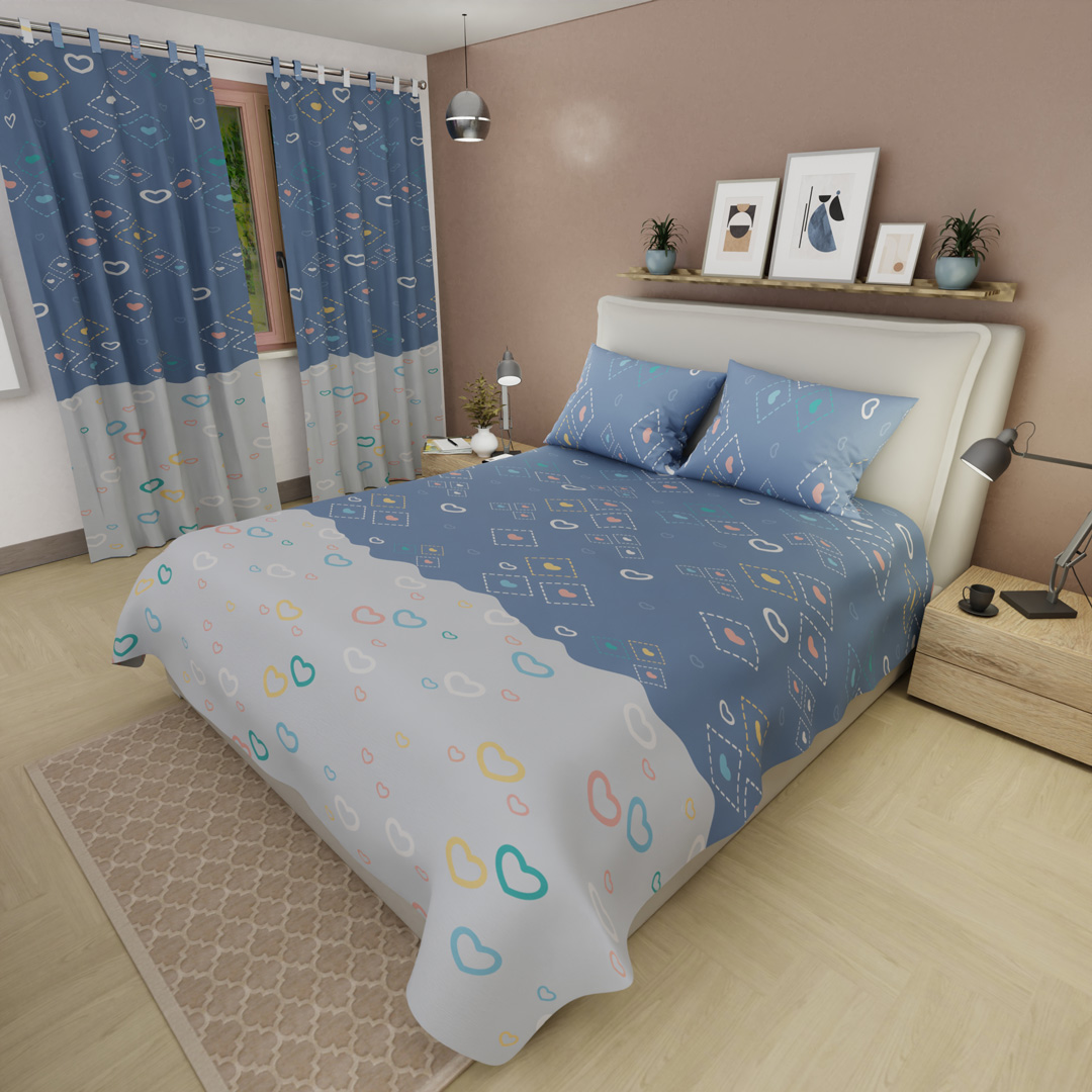 Juego De Sábanas Con Cortinas Dream Hearts