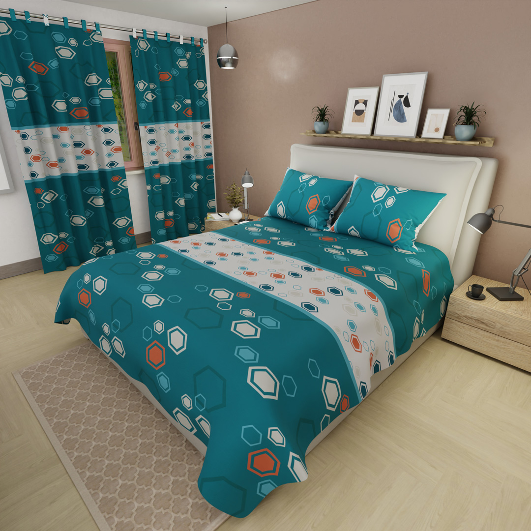 Juego de Sábanas Microfibra Suavizada  Mosaico Moderno En Azul