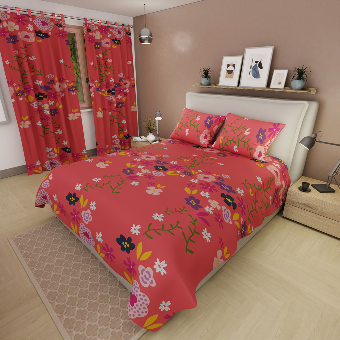 Juego de Sábanas Microfibra Suavizada Ramillete de Colores En Salmon