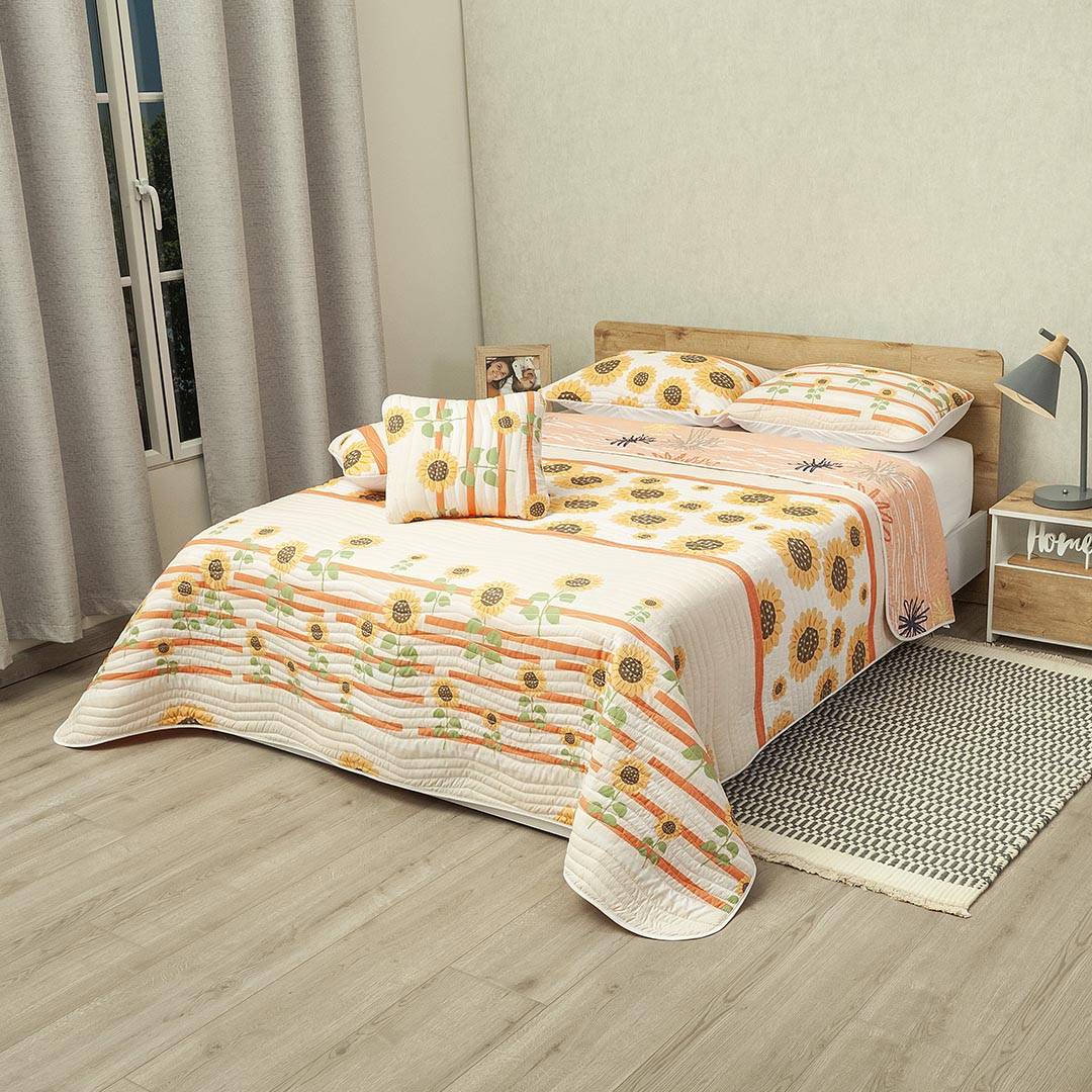 Cubrelecho Estampado Prensado Doble Faz Verano Eterno