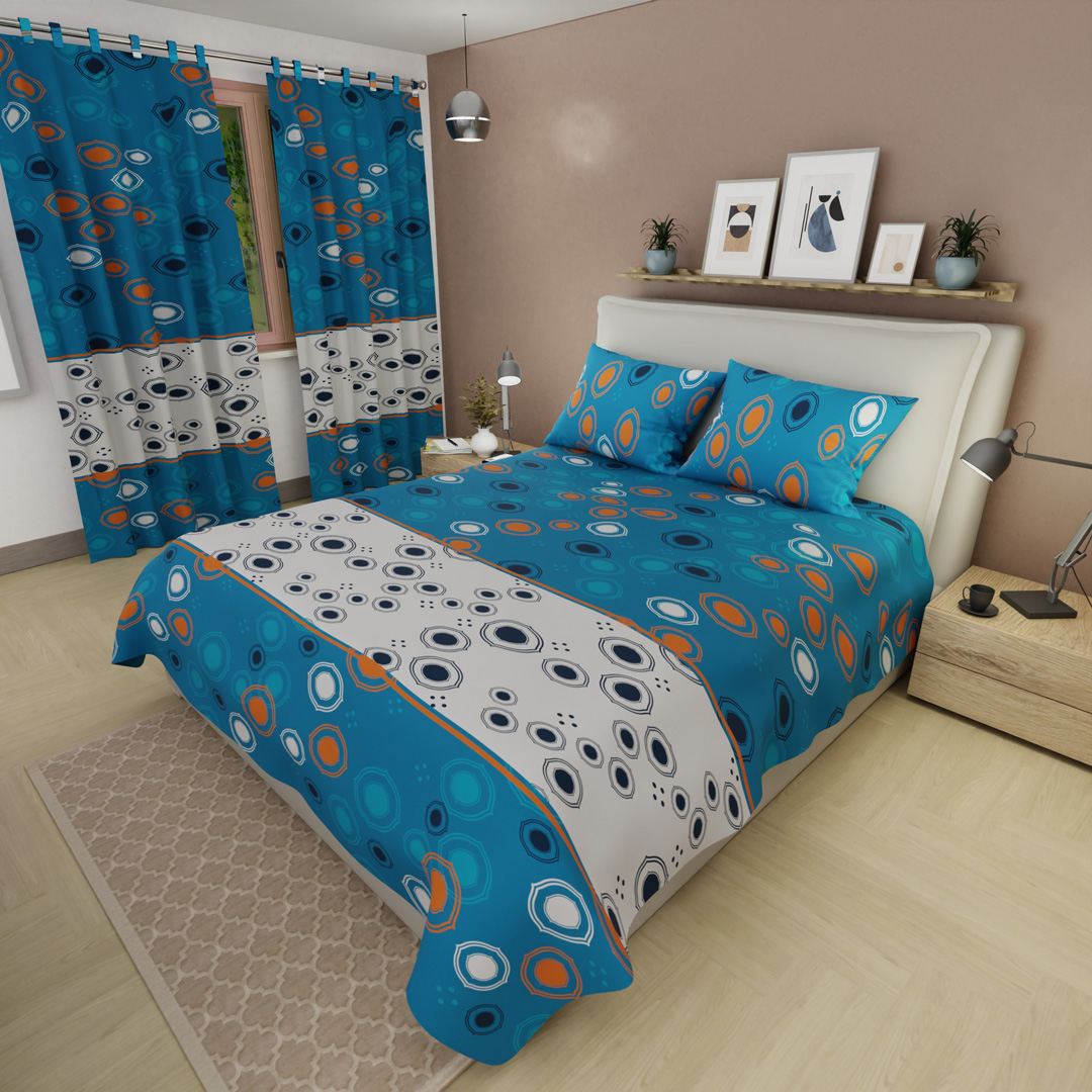 Juego De Sábanas Con Cortinas Órbita Nocturna Azul