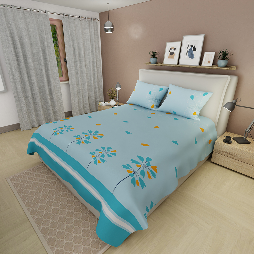 Juego De Sabanas 180 Hilos Frescura con Encanto Azul