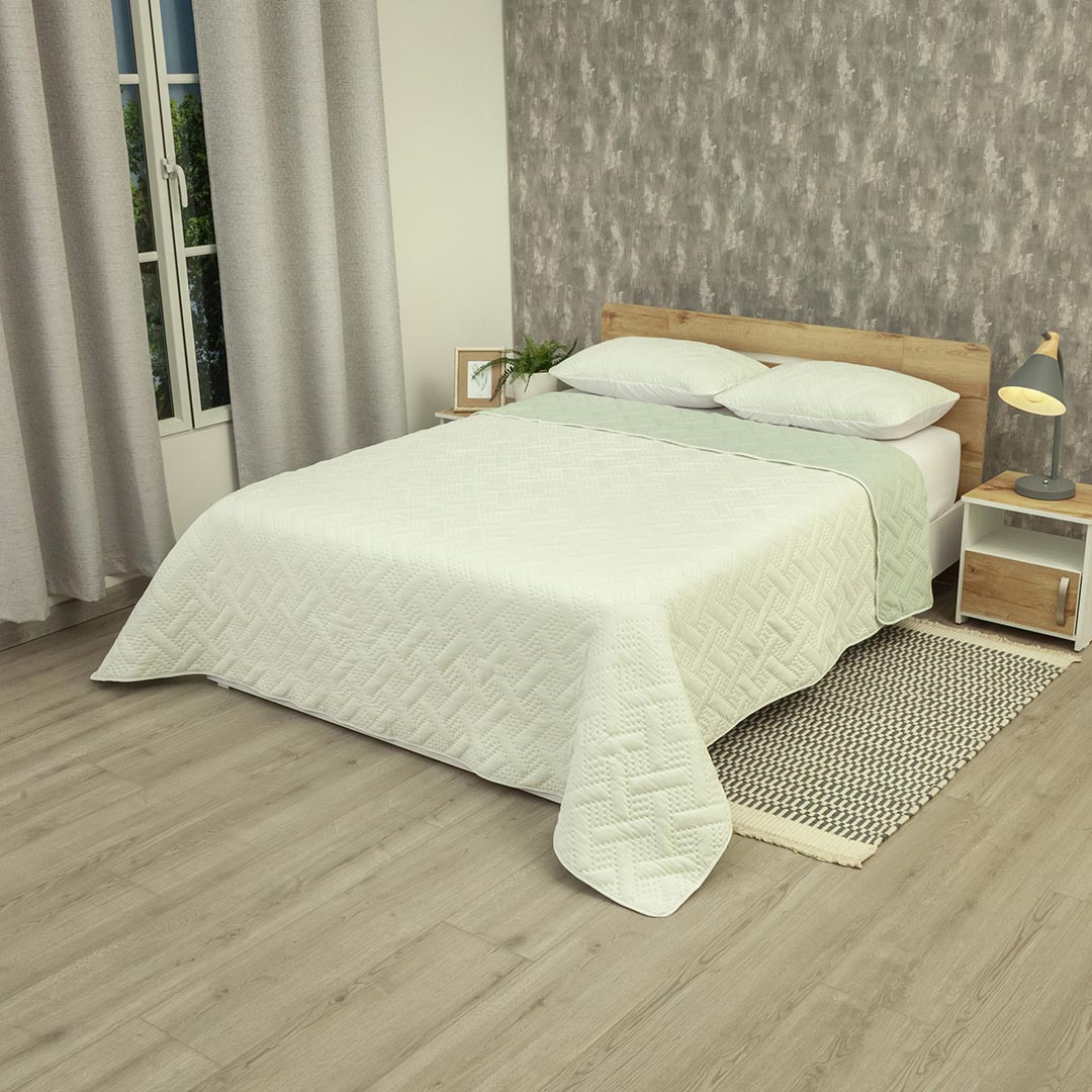 Cubrelecho Termosellado Cotton Sense Solo Fondo Beige - Verde