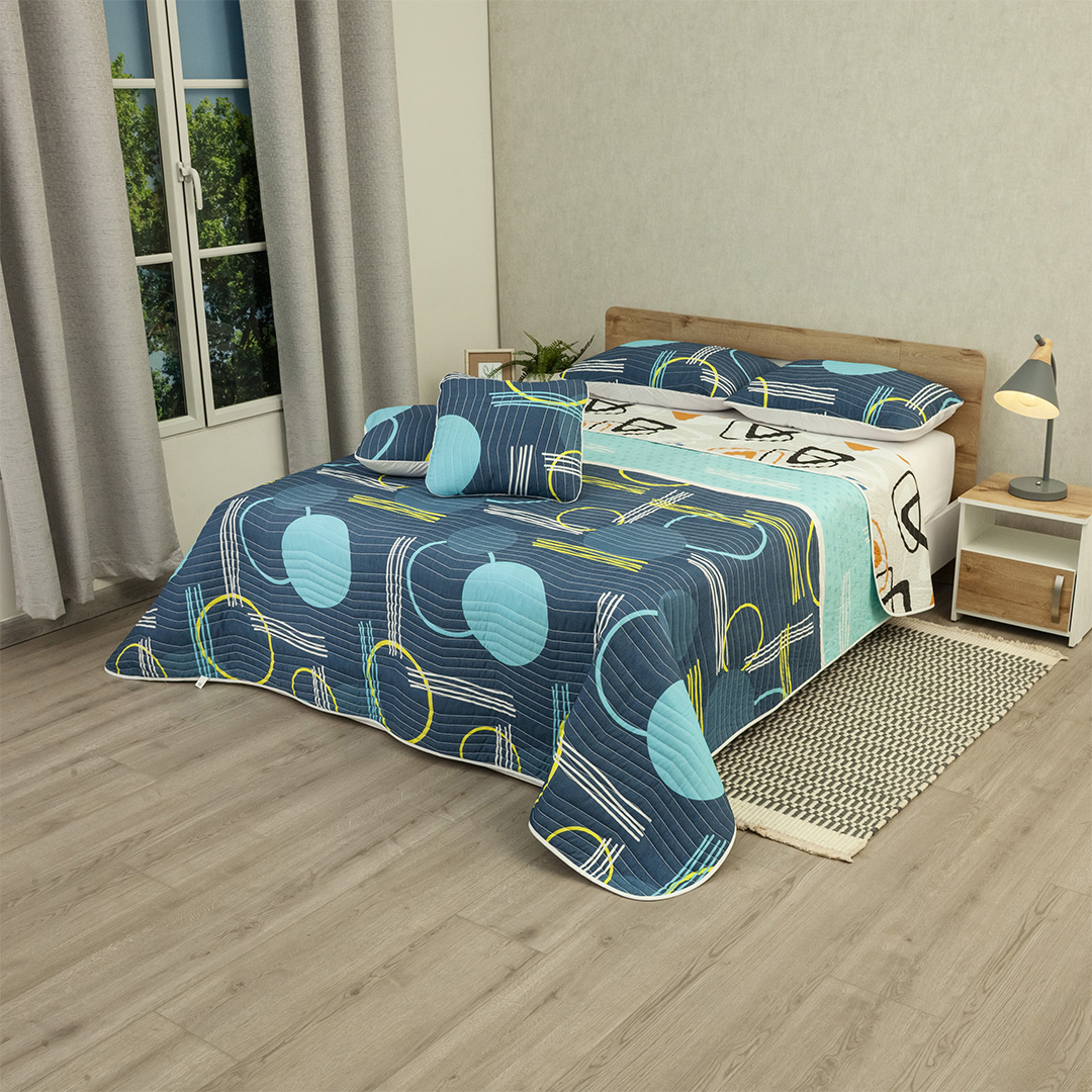 Cubrelecho Estampado Prensado Doble Faz Vórtice Cromático