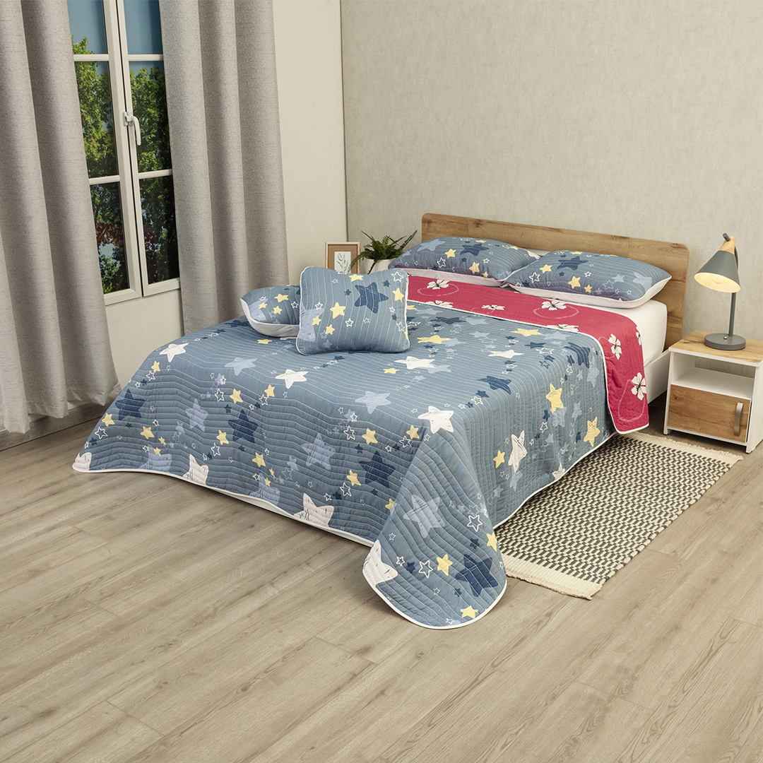 Cubrelecho Estampado Prensado Doble Faz Ramillete de Colores