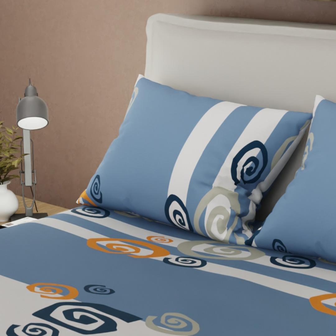Juego De Sábanas Con Cortinas  Giros de Fantasía Azul