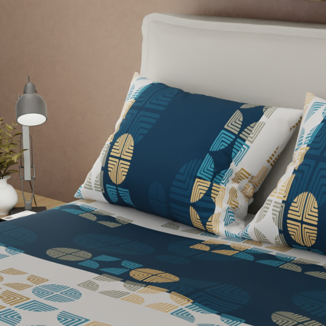 Juego De Sábanas Con Cortinas  Noche Geometrica