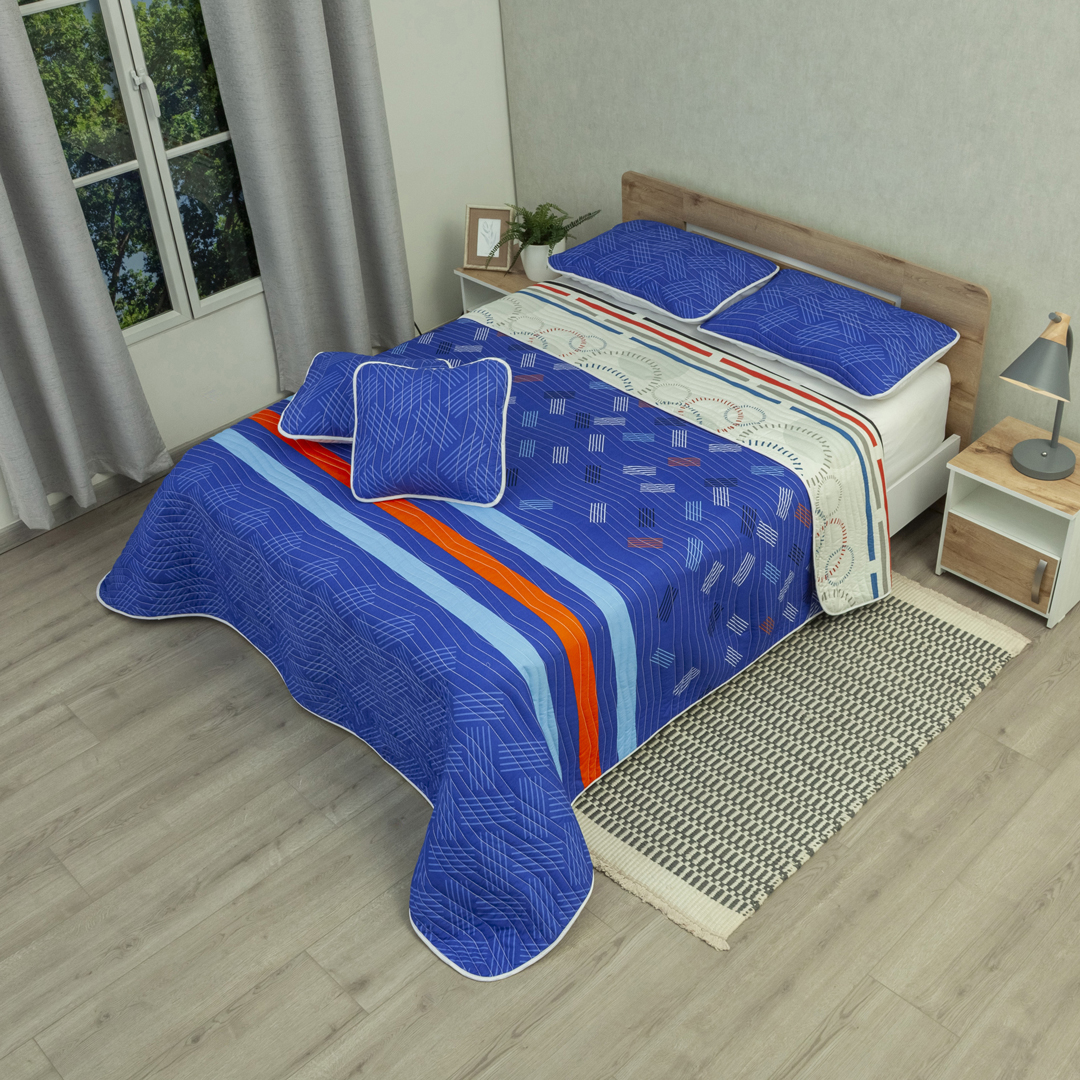 Cubrelecho Estampado Prensado Doble Faz City Code Azul