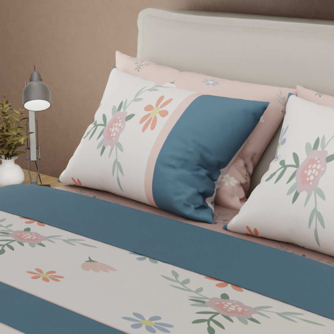 Juego De Sabanas Style 4 Fundas Jardín Azul