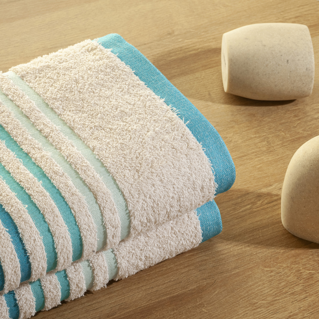 Toalla Mediterráneo Beige Con Linea Azul 550 Gr