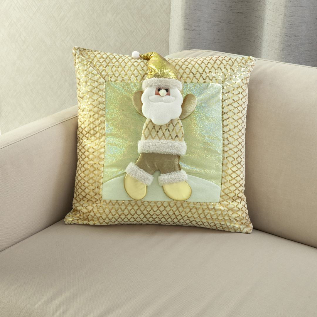 Forro Cojín Decorativo Navidad con Aplique Santa de Oro