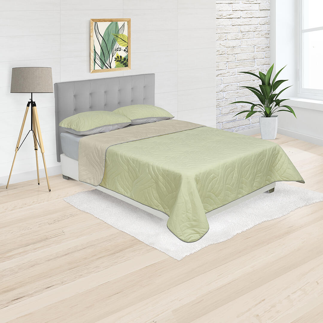 Cubrelecho Doble Faz Termosellado Básico Amarrillo  Claro Y Salmon De Lujo