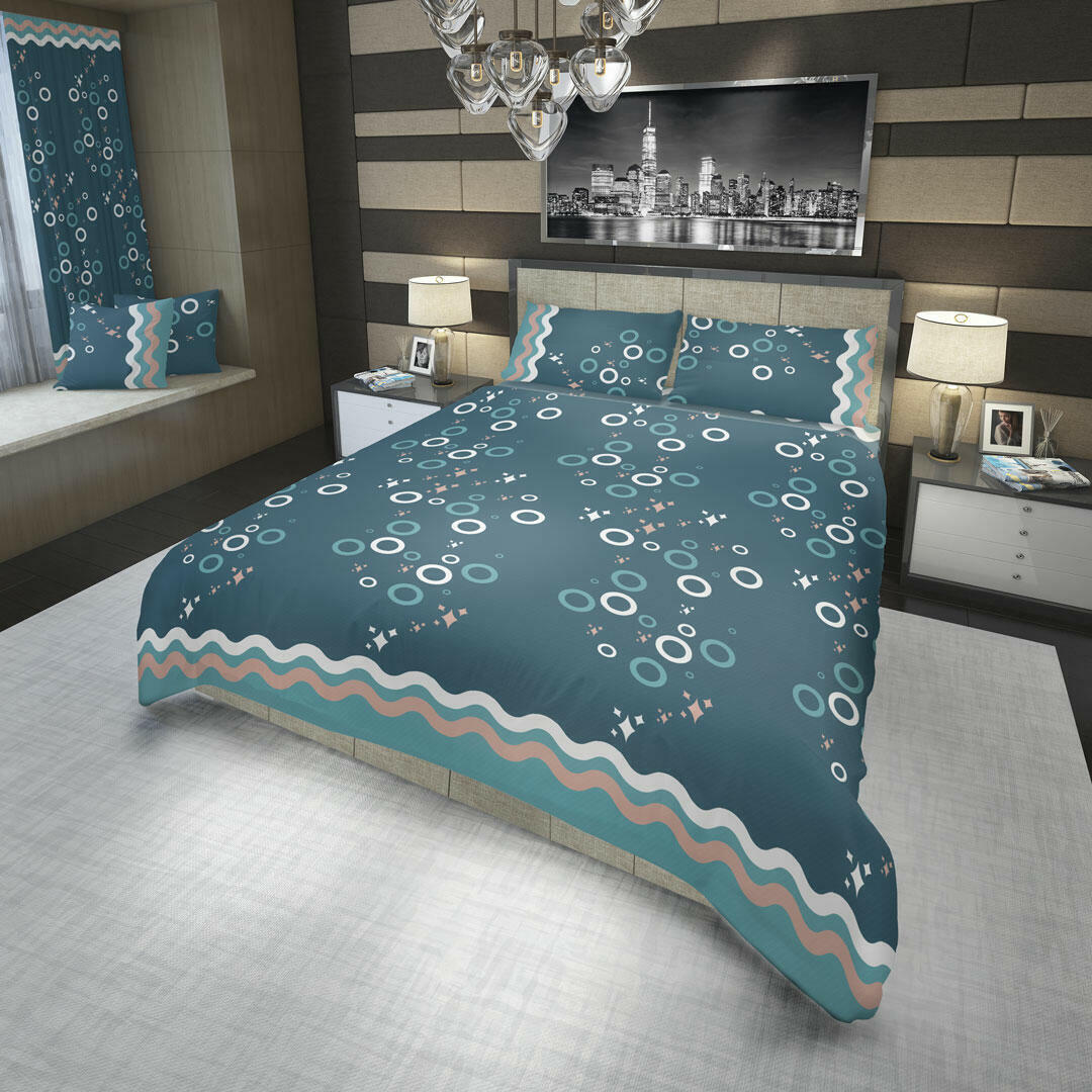 JUEGO DE SÁBANAS 180 HILOS CÍRCULOS Y ESTRELLAS FONDO AZUL