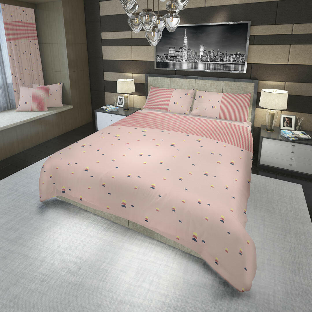 JUEGO DE SÁBANAS 180 HILOS SEMICÍRCULOS Y LÍNEAS ROSADAS