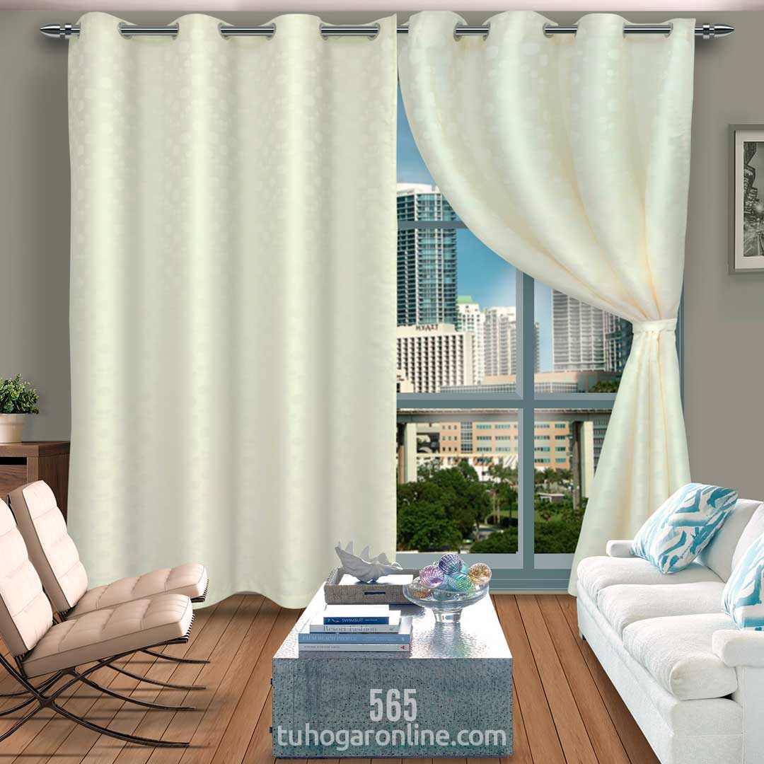 CORTINA ARGOLLADA EN LONA BLANCO HUESO PUNTOS