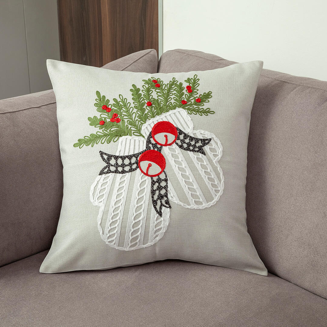 Par De Forros Navideño Bordado Guantes Fondo Gris